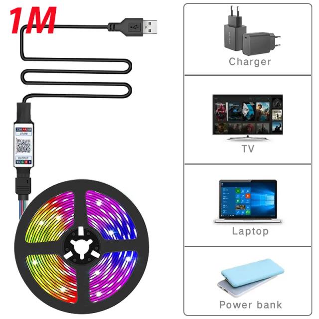 Luzes LED Strip RGB para Quarto com Sincronização Musical, 5050, 16 Milhões de Cores, 1 a 5 Metros de Iluminação Decorativa