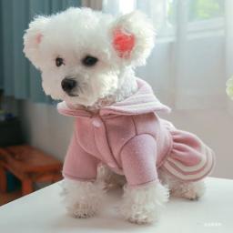 Vestido princesa espessado quente para animais de estimação, vestuário para cães e gatos, adequado para cães de pequeno e médio porte, rosa, dourado, outono, inverno, 1pc - Image 4