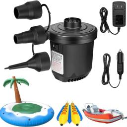 Bomba de ar elétrica para insufláveis, Bomba de colchão com 3 bicos, Inflator para camas de ar, Anel de natação - Image 1