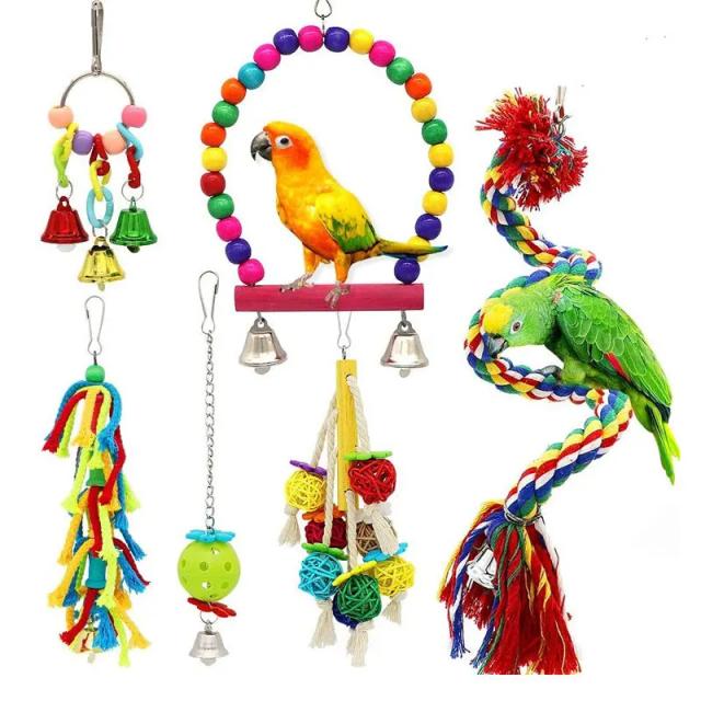 Brinquedo Colorido para Pássaros: Conjunto com Papagaio, Balanço e Corda de Algodão para Mordida Divertida
