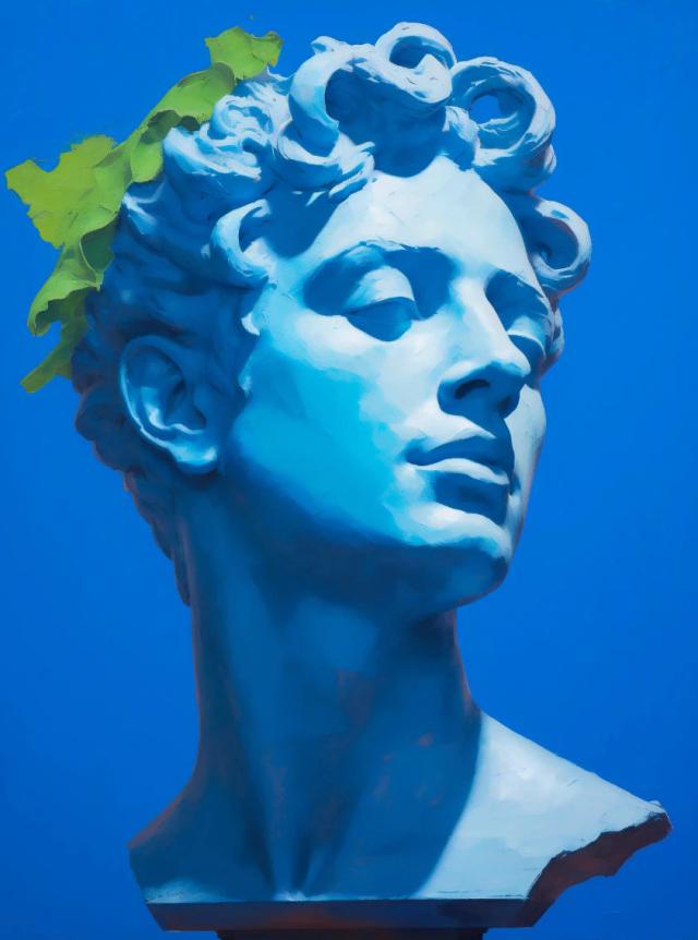Estátua Grega em Estilo Abstrato: Impressões de Busto e Arte Minimalista para Decoração de Escritórios e Interiores.