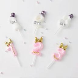 Velas de bolo de aniversário para crianças e adultos, vela coroa, rosa e branco, decoração de festa de casamento, 0-9, fofa, 1pc - Image 5