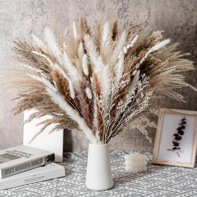 Buquê Natural de Flores Secas com Pampas, Grama Coelho e Mix de Elementos para Decorar sua Casa