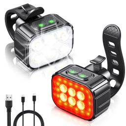 Ciclismo luz traseira dianteira da bicicleta conjunto de carga usb farol luz mtb lanterna led à prova dwaterproof água acessórios da bicicleta - Image 1