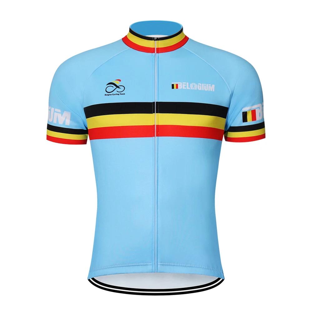 Bélgica corrida camisa de ciclismo dos homens manga curta conjunto bicicleta terno mtb roupas triathlon retro skinsuit verão bib shorts azul - Image 1
