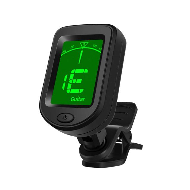 Afinador de guitarra T-02: Sintonizador digital clip-on com display LCD, compacto e ideal para violão, ukulele e violino