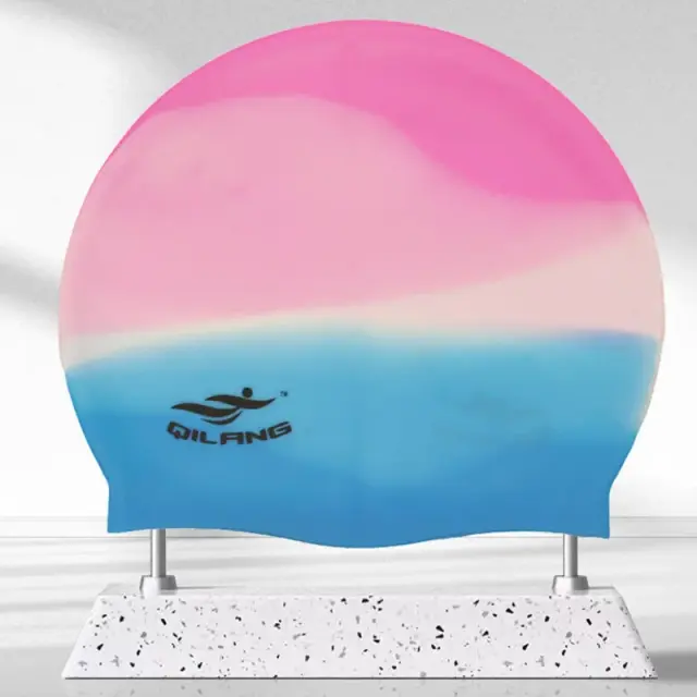 Boné de natação impermeável em silicone para cabelo comprido - chapéu elástico para adultos e crianças