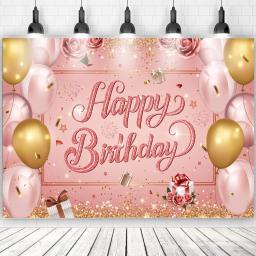 Decoração de festa de fundo rosa, Happy Birthday Banner, Tema adulto, Pano de fundo, 16, 18, 20, 21 - Image 1