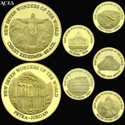 7 Maravilhas do Mundo Moedas de Ouro e Prata, Clássico Mundial, Medalha Memorial Site, Coleção de Obras de Arte, 14 peças, 2007, Novo - Image 2