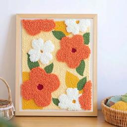Kit completo de agulha de soco Conjunto de bordado de puxão de gancho de tapete de flores para iniciantes Agulha de bordado mágico Agulha de soco Tecido Aros Fios Conjunto de costura de artesanato DIY - Image 1