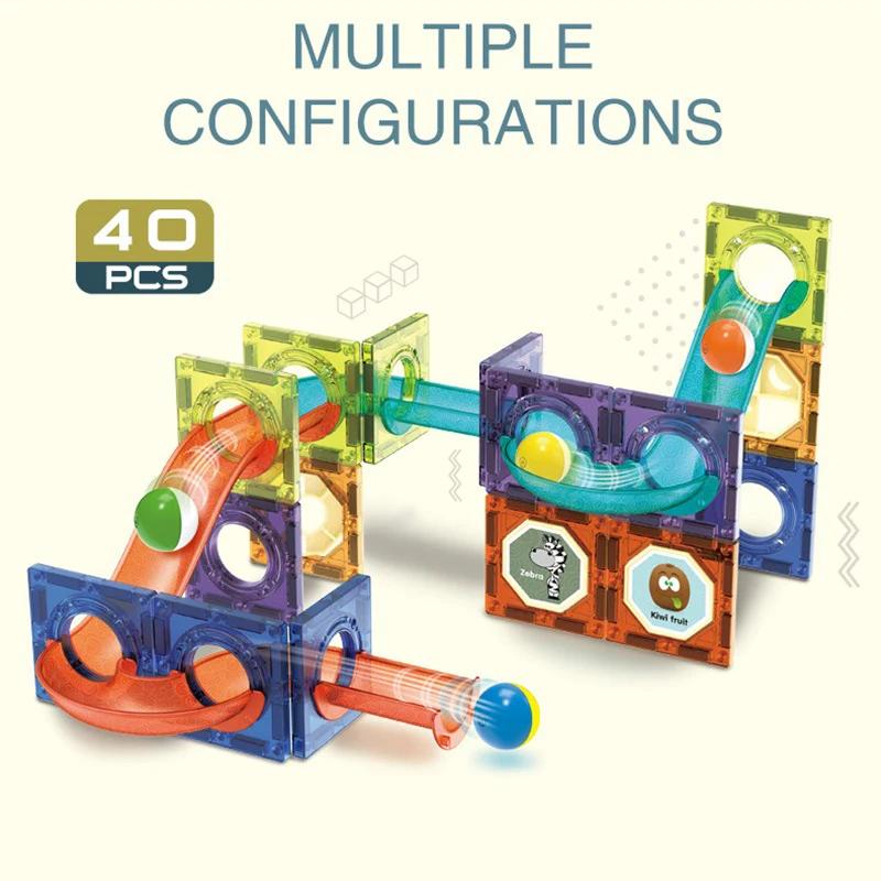 Brinquedo de corrida de mármore mágico bloco magnético das crianças luz deslizante bola bloco de construção magnético trilha emenda educação precoce brinquedos - Image 1