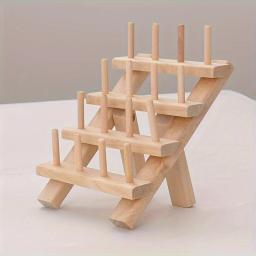 Diy pequeno rolo mão costura rack de armazenamento 16 eixos/30 eixos dobrável rack de fio multi-especificação carretel rack de madeira - Image 5