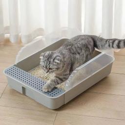 Grande vaso sanitário semi-fechado completo para gatos, caixa de areia para gatos, anti-areia, tamanho pequeno, grande, cheio, suprimentos - Image 2