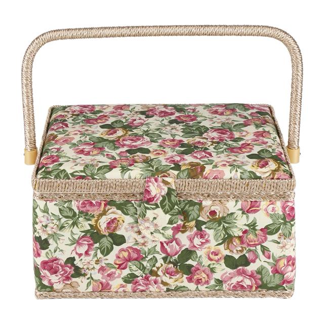 Cesta Floral de Costura com Alça - Organizador de Artesanato e Armazenamento para Tecido