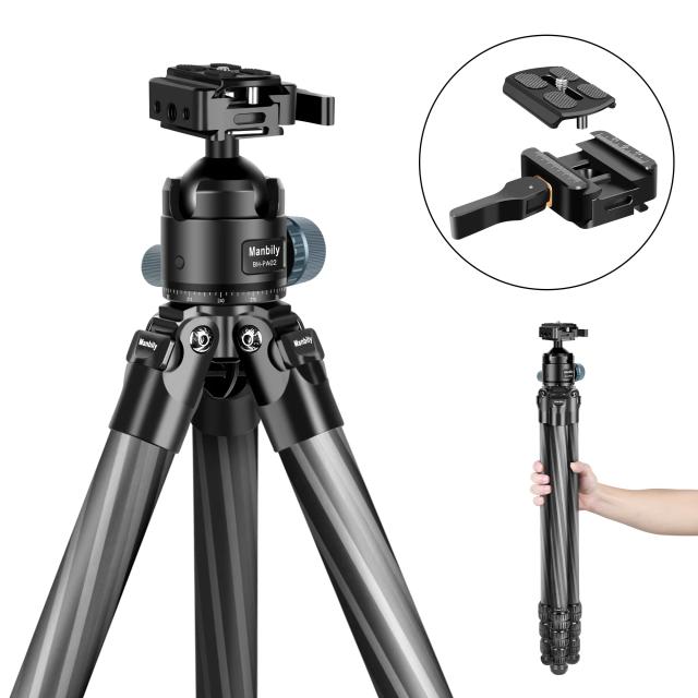 Tripé de Fibra de Carbono Manbely para Caça e Tiro - Suporta até 20kg, Diâmetro de 32mm, Compatível com Canon, Sony, Nikon, DSLR e ILDC