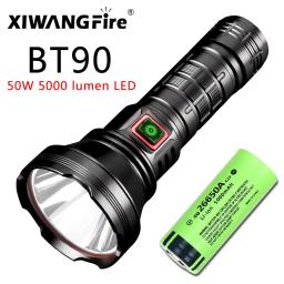 Xiangfire bt90 5000lm tocha led 50w poderosa luz forte lanterna de longo alcance usb c recarregável 18650/26650 tocha de carregamento - Image 1