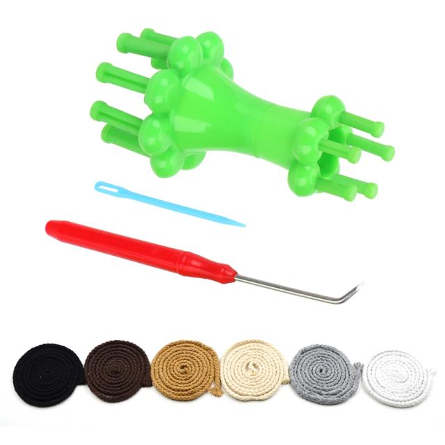 Conjunto DIY de Ferramentas de Tear para Tricô - Organizador de Carretéis com Cabeça Dupla e Flor