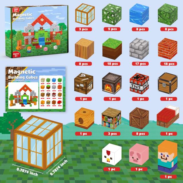 Blocos Magnéticos 100 Peças Jogo de Cubo de Construção Magnética
