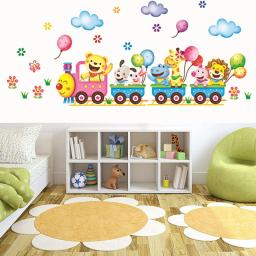 Animais bonitos e bonitos adesivos de parede, trem DIY para crianças, quarto do bebê, berçário, decoração de casa, arte mural, 1pc - Image 1