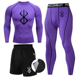 Conjuntos de Compressão Atlética Anime Berserk Print masculino, Treino de ginástica, Ternos Fitness, Rash Guard Camisola, Tops, Calças, Shorts, 3 pcs - Image 6