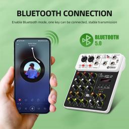 Debra-Mixer de Áudio com Bluetooth e USB, 4 Canais, 48V Phantom Power, Delay Repairing Effect, Som Mixing Console, PC Gravação, V4 - Image 4