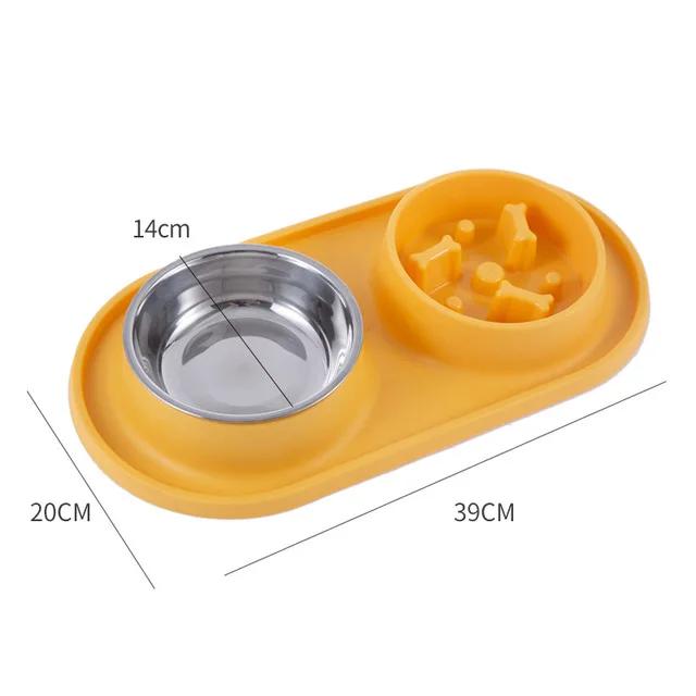 Tigela de alimentação para animais de estimação, tigela de aço inoxidável, base de silicone, anti-luta, tigela de comida lenta para cães e gatos, para evitar asfixia de animais de estimação - Image 1