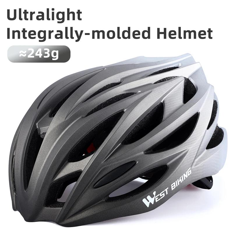 WEST BIKING-Capacete de Ciclismo Ultraleve para Homens e Mulheres, Capacete De Corrida Integralmente Moldado, Tampa De Segurança, MTB, Acessórios De Bicicleta De Estrada - Image 1