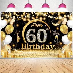 Aniversário Backdrop Banner, Comemore em grande estilo com impressionante fundo preto fotografia, decoração perfeita festa, 60 - Image 1