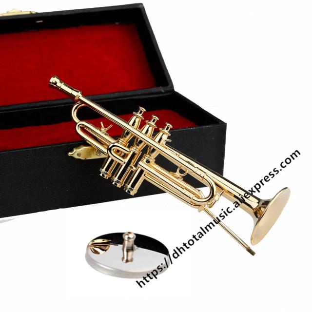 Miniatura de Trompete com Estojo e Suporte - Réplica de Instrumento Musical para Decoração de Casa e Presente de Natal