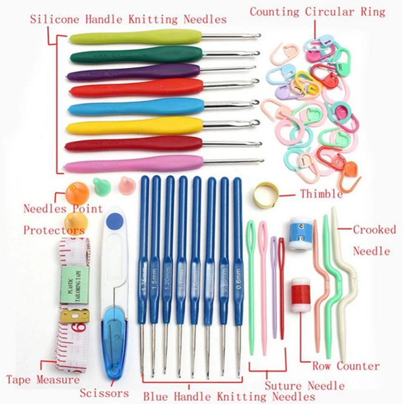 Kit de Agulhas de Tricô Ergonômico para Iniciantes Conjunto de Ferramentas de Costura Kit Crochê Lã Saco de Armazenamento Presente para Mulheres 1 Conjunto - Image 1