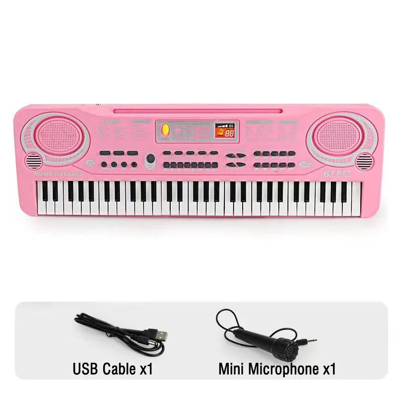 Teclado de piano eletrônico para crianças, órgão com microfone, adesivos, brinquedos educativos, instrumento musical, presente para iniciantes, 61 teclas - Image 1