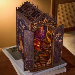 Robotime rolife livro nook kits magia fantasia canto diy booknook com luzes casa em miniatura kit 3d quebra-cabeça de madeira estante presente - Image 3