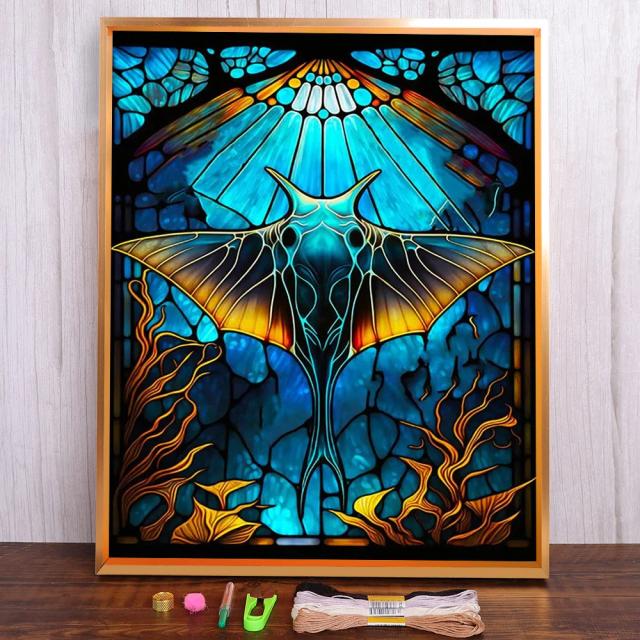 Kit Completo de Pontos Cruz DIY: Lona com Fundo de Animais Selvagens e Tubarões para Artesanato e Decoração de Quarto