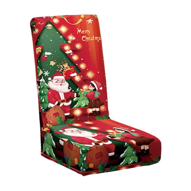 Capa Elástica para Cadeira de Natal com Estampa de Santa e Boneco de Neve - Antiderrapante e Decorativa para Festas de Fim de Ano