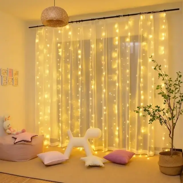 Iluminação Decorativa com Janela Cortina de 300 LEDs para Casamentos, Jardins e Ambientes Internos e Externos