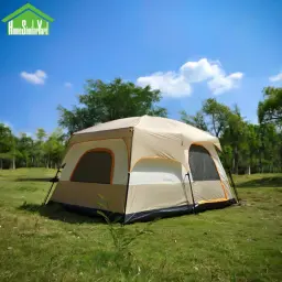 Barraca de acampamento ao ar livre cáqui, camadas duplas, ultra-grande, 2 quartos de cama e 1 salão familiar, qualidade superior, L320 x W220 x H190 cm, 5-8 Pessoa - Image 5