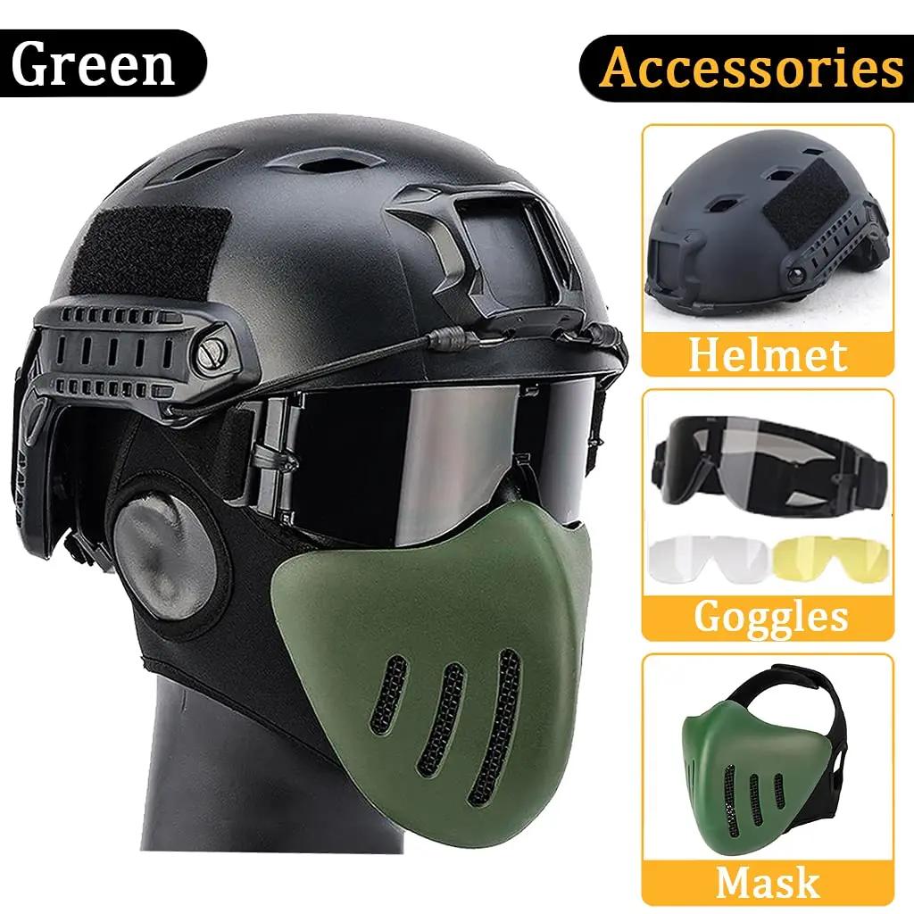Capacete de Airsoft tático com máscara e óculos de três cores, conjuntos protetores de rosto inteiro, caça Paintball, tiro ao ar livre, CS - Image 1