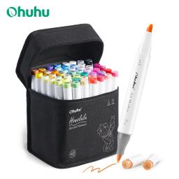Ohuhu honolulu 48 cores marcador caneta conjunto marcadores de arte álcool recarregável dicas duplas esboçar desenho mangá material escolar arte - Image 1