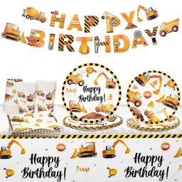 Louça descartável para decoração de festa de aniversário, veículo construção, caminhão, placa, copo, engenharia, meninos, decorações - Image 2