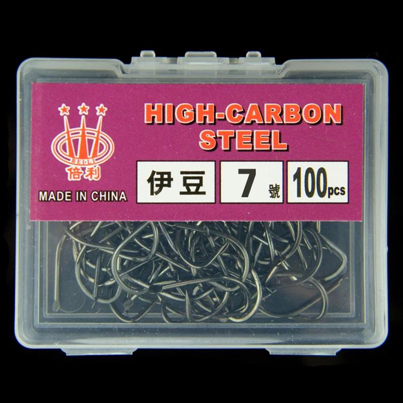 Ganchos farpados de bico torto izu, 100 peças, aço de alto carbono, haste longa para pesca selvagem, poço preto, suprimentos de artes de pesca - Image 1
