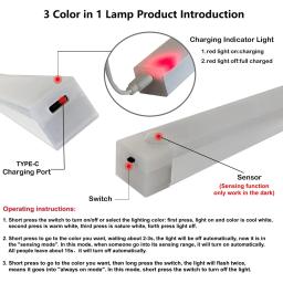 Sensor de movimento sem fio led night light usb recarregável longa tira barra lâmpada para armário cozinha guarda-roupa cabeceira escada tubo - Image 6