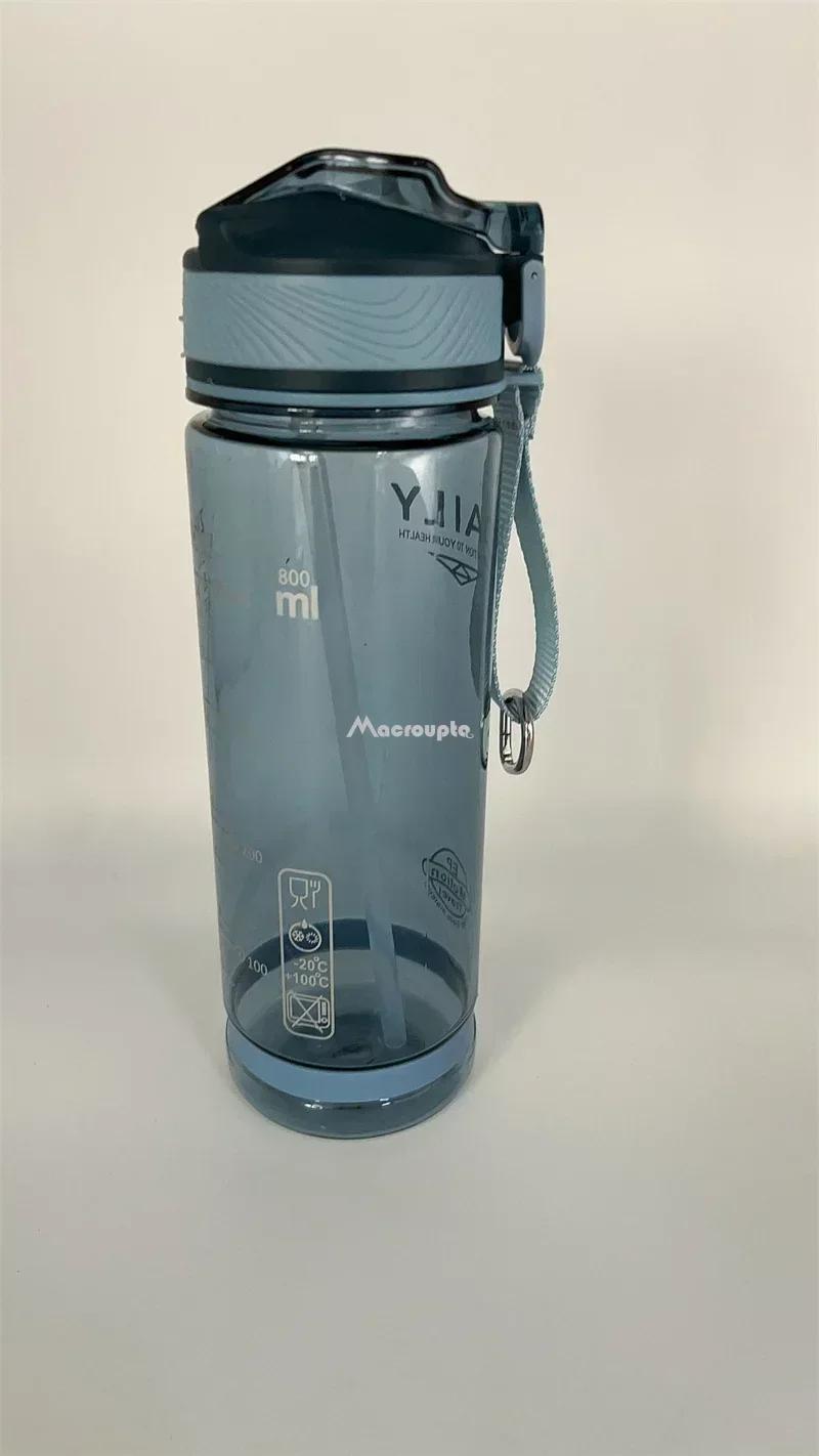 800ml garrafa de água esportiva com canudo para acampamento caminhadas ao ar livre plástico transparente bpa livre garrafa para homens drinkware - Image 1