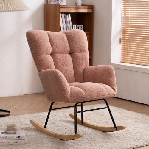 Cadeira de Balanço Estofada em Tecido de Pelúcia Marfim com Design Tufted para Conforto Moderno na Sala de Estar ou Quarto