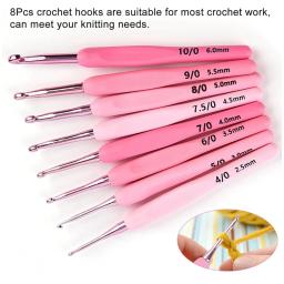 Gancho de crochê com estojo, kit de agulhas de tricô liso, silicone, durável, bem feito, rosa, 2,5mm-6mm - Image 4