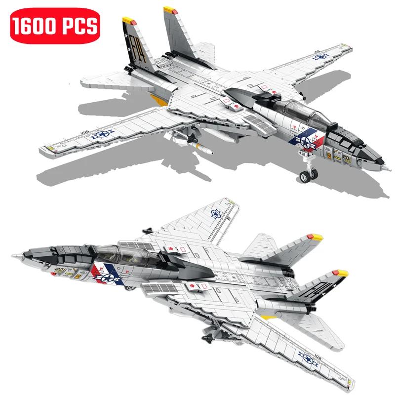 Blocos de construção de aviões militares para crianças Tomcat Fighter Model DIY Large Aircraft, brinquedos para meninos, presentes de aniversário, EUA F-14 - Image 1