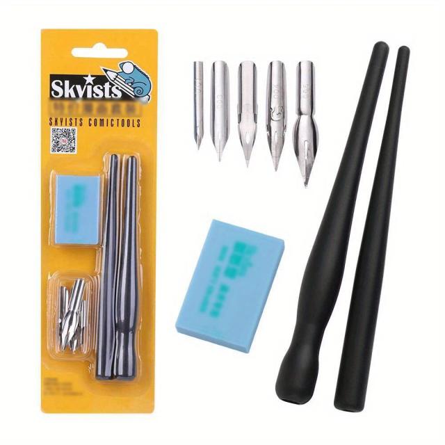 Conjunto de Canetas Multifunção com Ponta de Manga para Desenho Anime, Caligrafia e Pintura - 5 Nibs, 2 Suportes e 1 Borracha Cartoon