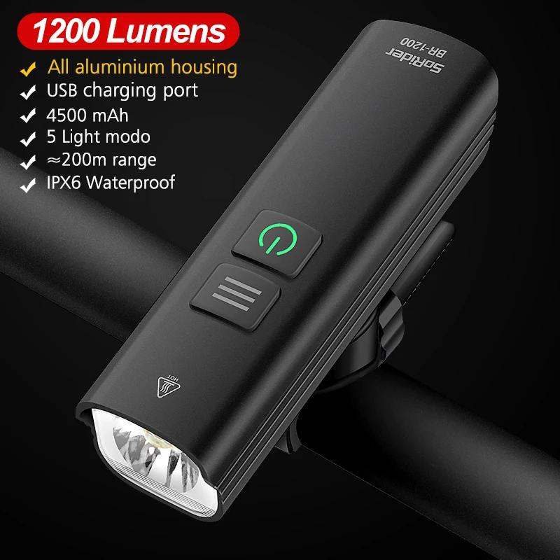 TOPRIDER-USB recarregável LED Bike Light, lâmpada frontal, farol impermeável, acessórios de bicicleta, 4800mAh, 1200LM - Image 1