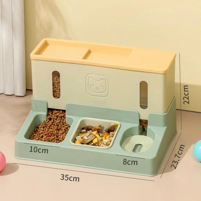 Alimentador Automático 3 em 1 para Gatos e Cachorros com Tigela Dupla e Suporte Elevado pro 1