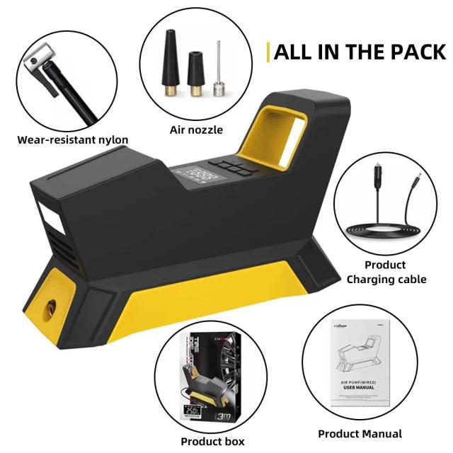 Compressor de Ar Elétrico Portátil com Luz LED e Acessórios para Pneus - Bomba Automática 12V para Carros