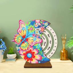 DIAPAI-Pintura Diamante Calendário Ornamentos, Calendário Rotativo De Madeira, Kit De Decoração De Mesa, 5D Bordado DIY, Decoração De Flor De Borboleta - Image 5